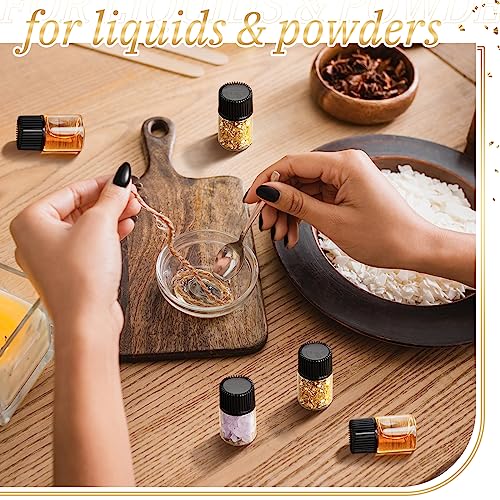 Lallisa 100 Pcs 2 ml Glass Vials with Black Screw Caps and Plastic Stoppers, 1/2 Dram Clear Small Leakproof Bottles Bulk, Mini Liquid Sample Vials for Essential Oils, Sample, DIY Craft - color: Clear with Black Cap, size: 2 ml