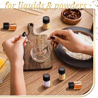 Lallisa 100 Pcs 2 ml Glass Vials with Black Screw Caps and Plastic Stoppers, 1/2 Dram Clear Small Leakproof Bottles Bulk, Mini Liquid Sample Vials for Essential Oils, Sample, DIY Craft - color: Clear with Black Cap, size: 2 ml