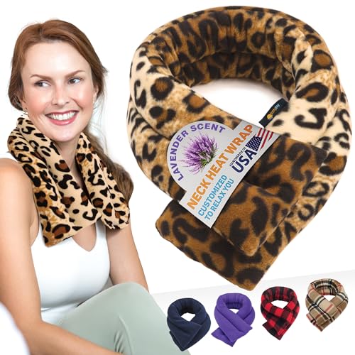 SunnyBay Microwave Heating Pad, Microwavable Heated Neck and Shoulder Wrap, Soothing Weighted Moist Heat or Ice Pack with Flaxseed and Lavender, 26x5 Inches, 2.5 lbs, Leopard - color: Lavender - Leopard