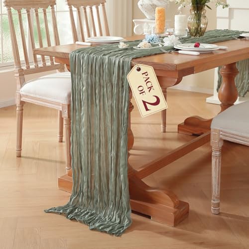 2 Pack Cheesecloth Table Runner, Fall Table Runner 120 Inch – Sage Cheesecloth Gauze – 10FT Cheese Cloth Runner for Wedding, Party, Baby Shower, Home Decorations - color: Sage, size: 10ft x 2pcs