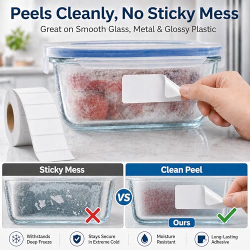1200 Freezer Labels to Write On, 1x2 Inch Removable Food Labels, Freezer-Safe to -30°F with Perforation, Water & Oil-Resistant Date Labels for Food Containers, Meal Prep, Mason Jars & Pantry