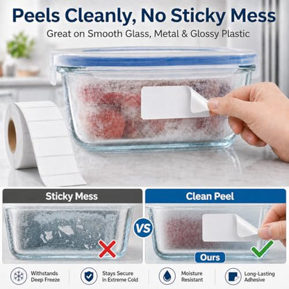 1200 Freezer Labels to Write On, 1x2 Inch Removable Food Labels, Freezer-Safe to -30°F with Perforation, Water & Oil-Resistant Date Labels for Food Containers, Meal Prep, Mason Jars & Pantry