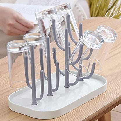 Baby Bottle Drying Rack with Base, Creative Tree Branch Baby Bottle Dryer Holder for Bottles, Teats, Cups, Pump Parts and Accessories (Gray)