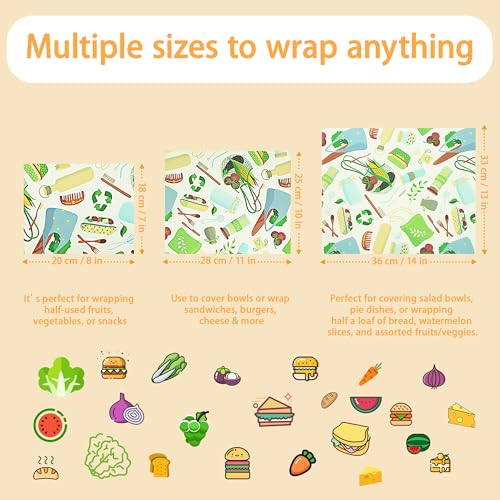 Beeswax Wraps for Food,3 Pack (S,M,L) Beeswax Wrap,Bees Wax Wraps Reusable,Plastic-Free Food Storage,Biodegradable,Alternative to Plastic Wrap for Sandwich Bread Cheese(Green Living Pattern)