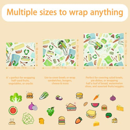 Beeswax Wraps for Food,3 Pack (S,M,L) Beeswax Wrap,Bees Wax Wraps Reusable,Plastic-Free Food Storage,Biodegradable,Alternative to Plastic Wrap for Sandwich Bread Cheese(Green Living Pattern)