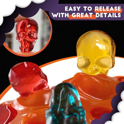 Mini Skull Molds Silicone Halloween for Candy Gummy Chocolate, 200 Cavity 4 pcs Small Head Shapes Freezing Tray Party Wax Melts DIY Moulds BPA Free Treat or Trick Kids Oven Safe - style: Mini Skull - 4PCS