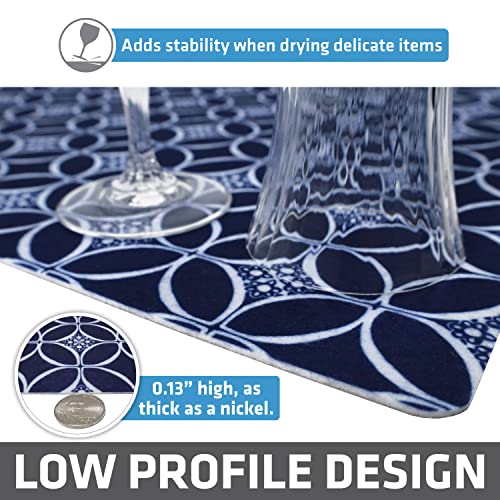 Drymate Jumbo XL Dish Drying Mat (19”x24”), Low-Profile, Super Absorbent, Quick Dry Fabric, Waterproof & Slip-Resistant, for Kitchen Counter, Trimmable, Easy to Clean (USA Made)(Indigo) - size: 19" x 24"