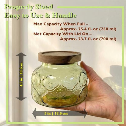 Decorative Glass Jar with Airtight Lid (Green Celandine, 25.4 Ounces) - size: 25.4 Ounces, style: Green Celandine