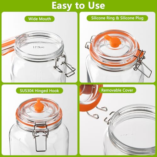 2 Pack 64oz/2L Glass Fermenting Jars with Airlocks & Weights – 3.3" Wide Mouth Sauerkraut Jar Set for Pickles, Kombucha, Kimchi – Complete Home Fermentation Kit for Beginners