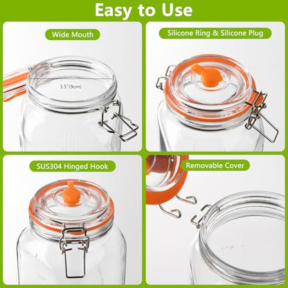 2 Pack 64oz/2L Glass Fermenting Jars with Airlocks & Weights – 3.3" Wide Mouth Sauerkraut Jar Set for Pickles, Kombucha, Kimchi – Complete Home Fermentation Kit for Beginners