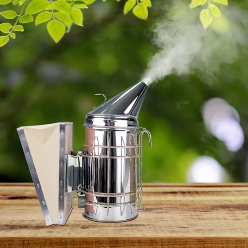 BeeTech Stainless Steel Bee Hive Smoker with Heat Shield Included 54Pcs Smoker Pellets for Beekeeping Starters Supplies