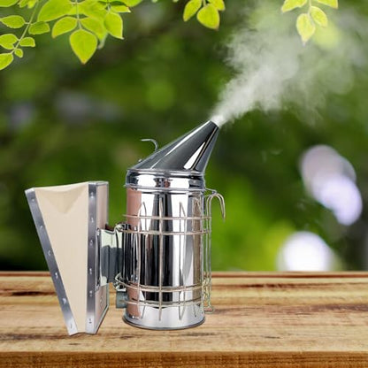 BeeTech Stainless Steel Bee Hive Smoker with Heat Shield Included 54Pcs Smoker Pellets for Beekeeping Starters Supplies
