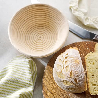 Dimpola Banneton Bread Proofing Basket - 9 inch Banneton Basket Set of 2 Sourdough Proofing Basket Round Proofing Bowls Handmade Rattan Baskets and Liners - style: Round 9 inch set of 2