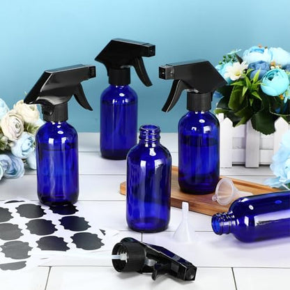 Fumete 20 Pcs 4 oz Glass Spray Bottles Empty Refillable Sprayer Containers with Funnels Labels Black Trigger Sprayers Spray Bottles for Essential Oil DIY Kitchen Hair Plants(Blue) - color: Blue