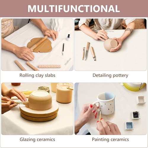 Imitation Linen Tablecloth 59x39 Inch Large - Cotton Canvas Drop Cloth Sheet for Table - Versatile Pottery Fabric Sheets for Painting, Ceramics, Wedging/Rolling Potters Clay with Tools (1pc)