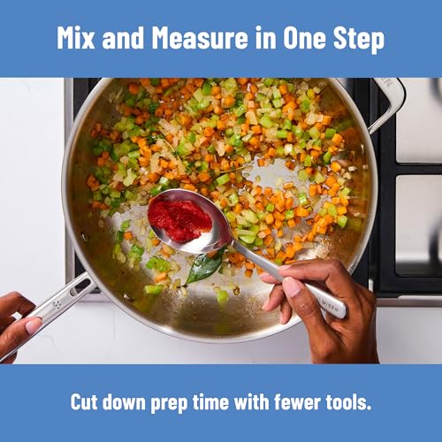 Misen Measuring Chef Spoon – Stainless Steel Cooking Spoon with Engraved Tablespoon Teaspoon and Milliliter Markings for Precise Measuring Mixing Sauces Dressings Marinades and Cooking Prep - style: Measuring Spoon