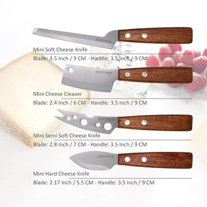 Cheese Knife, MATTSTONE HILL Cheese Knives Set - Soft & Semi Hard Cheese Knife, Soft Cheese Slicer, Cheese Cleaver, Hard Cheese Cutter, Premium Stainless Steel, Wood Handle - size: 4PCS Cheese Knife Set
