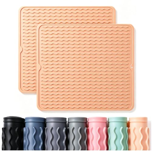2 Pack Caketime Silicone Dish Drying Mat for Kitchen Counter Waterproof Place mats Sink Protector Stove Top Organizer Cooking Appliance Trays Dryer Rack Drainers Items Extra Large 18"x16" Beige - color: Beige, size: 18"*16"