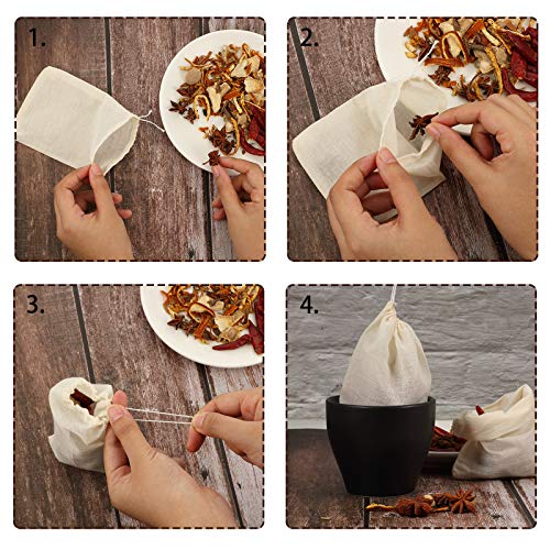 Boao 24 Pcs Spice Cooking Cheesecloth Bags for Straining Reusable Empty Tea Drawstring Soup Muslin Bags(3 x 4 Inch) - size: 3 x 4 Inch