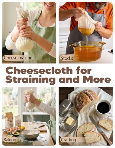 10 Pack Premium Cheesecloth, Grade 100 Cotton Cheese Cloth, Unbleached Extra Fine Mesh, Cheesecloth for Straining, for Cooking, Baking & Brewing, 20 x 20 Inches