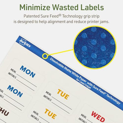 Avery Dissolvable Rectangle Labels, Sure Feed Technology, 1-1/4" x 2-3/8", Matte White, Print-to-The-Edge, Laser/Inkjet Printable, 450 Labels Total - style: 450 labels