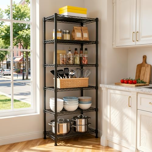 REIBII 6-Storage Shelves Metal Shelving Units and Storage Shelves, 72.2’’H Wire Shelving Garage Adjustable, Garage Storage Save Space, Heavy Duty Shelving for Pantry Kitchen, 24.3’’W X18’’D X72.2’’H - size: 【6 Tier】72"H X 24"W X 18"D