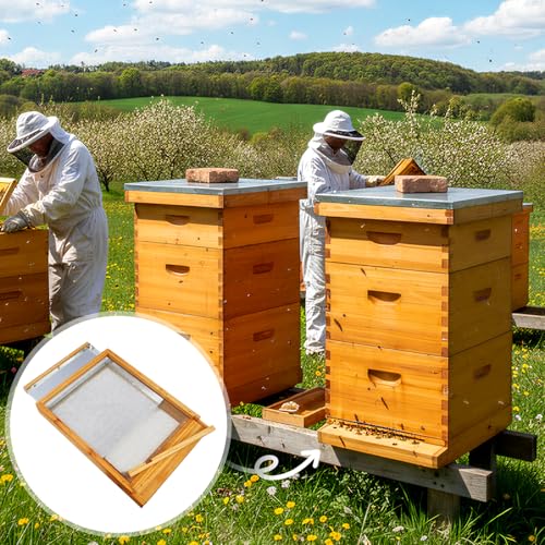 2 Pcs Bee Hive Metal Screened Bottom Board 10 Frame Dipped in 100% Beeswax with Entrance Reducer Screen Bottom Board for 10 Frame Langstroth Beehive Metal Screened Bottom Board Beekeeping Supplies - size: 2 Pack