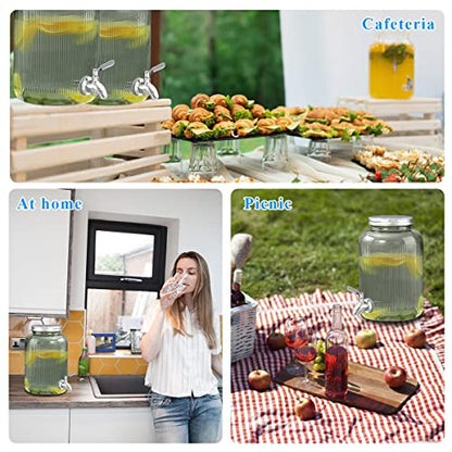 Berglander Glass Drink Dispenser for Fridge, 1 Gallon Beverage Dispenser with Leakproof Stainless Steel Spigot, Water, Laundry Detergent, Juice Dispenser for BBQ, Picnic, Parties and Events (Blue) - color: 2. Blue