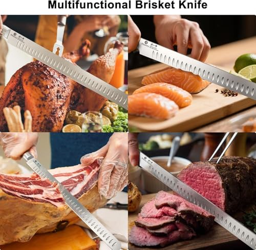 imarku Brisket Knife, 12 Inch Ultra Sharp Carving Slicing Knife for Brisket, BBQ, Turkey, Ham, Ribs, and Roast Beef, Japanese High Carbon Stainless Steel Blade, Ergonomic Pakkawood Handle, Gift Box - color: Black Brown Handle