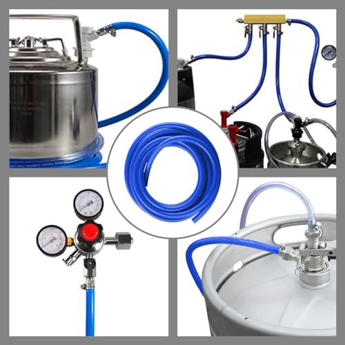 LUCKEG Gas Line Assembly Including Blue Beer Gas Line ID 5/16",OD 9/16" Length 10ft, CO2 Hose Clamps for Kegerator Draft Beer Brew,Cornelius Keg Homebrewing and Wine making