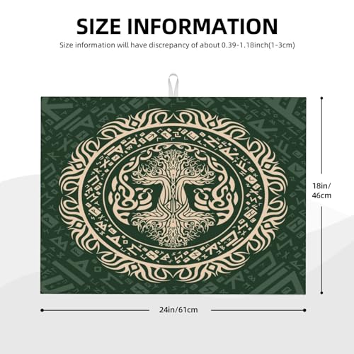 Kitchen Drying Mat for Countertop Celtic Tree Of Life Style Non-Slip Kitchen Counter Mat for Dishes Glassware - color: Dark Green
