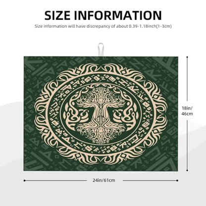 Kitchen Drying Mat for Countertop Celtic Tree Of Life Style Non-Slip Kitchen Counter Mat for Dishes Glassware - color: Dark Green