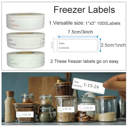 1000pcs Freezer Labels,1x3 inch for Food containers,Food Labels Quick and Easy to Remove- Easy to Write on(Black) - color: Black-2 Rolls 1000pcs, size: 2 Rolls 1000pcs