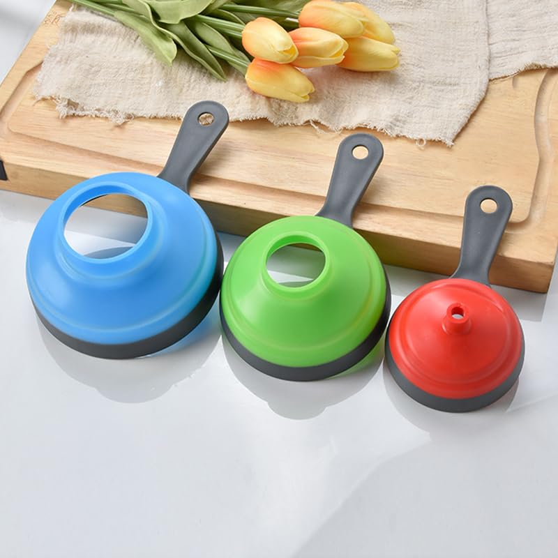 Canning Funnel Set of 3, Large Medium and Small Mouth Size Collapsible Funnel for Transfer Jam Juice Spices and Oil, Filling Mason Jar Supplies Tools Kit, Kitchen Gadget Accessories, Blue, Green, Red