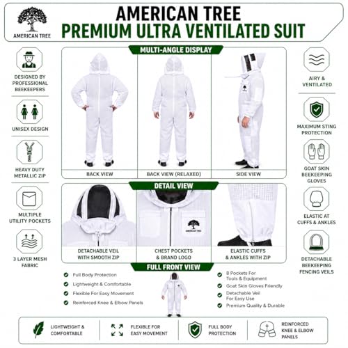 3 Layers Beekeeping Suit for Men and Women, Ventilated Mesh Full Body Protective Gear, (White, Small) - size: Small