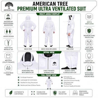 3 Layers Beekeeping Suit for Men and Women, Ventilated Mesh Full Body Protective Gear, (White, Medium) - size: Medium