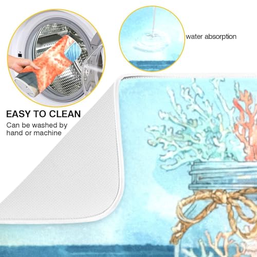 Kcldeci Dish Drying Mat for Kitchen Counter, Mason Jar with Coral Absorbent Dish Drainer Dish Drying Pad for Countertops,Sinks,Draining Racks 18x24in - size: 18x24in