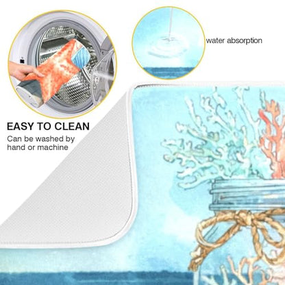 Kcldeci Dish Drying Mat for Kitchen Counter, Mason Jar with Coral Absorbent Dish Drainer Dish Drying Pad for Countertops,Sinks,Draining Racks 18x24in - size: 18x24in