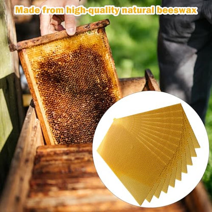 Beeswax Sheets 10Pcs 16.5x7.7in Natural Wax Foundation for Bee Frames Yellow Beeswax for Candle Making, Bee Hive Frames Beekeeping Supplies