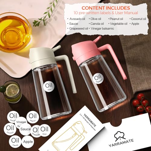 YARRAMATE 16oz/470ml Oil Sprayer for Cooking with Stickers, Food-grade Premium 2 in 1 Olive Oil Dispenser Bottle for Kitchen Gadgets, Air Fryer, Salad, Frying, BBQ (Pink) - color: 06_1Pc Pink
