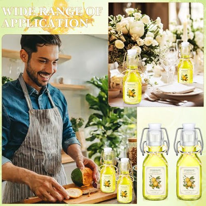 Havawish 20 Sets 4 oz Limoncello Bottles Swing Top Glass Bottles for Homemade Clear Flip Top Mini Limoncello Bottle with Labels Airtight Cap Lids for Home Brewing Gifts Wedding Baby Shower Favors