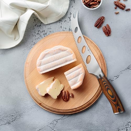 TUO Cheese Knife, Tomato Knife 5.5" Serrated Blade, High Carbon German Steel, Mutil-Use Non Stick Design, Pakkawood Handle - Fiery Phoenix Series