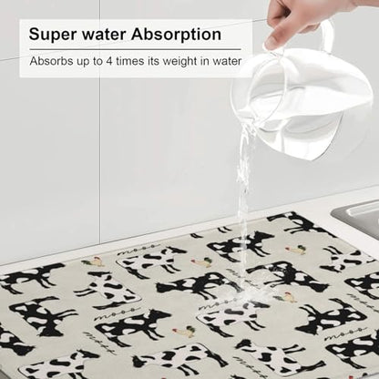 Cute Farm Cows Dish Drying Mat For Kitchen Counter, Super Absorbent Microfiber Dish Drying Pad, Kitchen Gadgets For Easy Clean Multi-Use Large 18"x24" - color: Cute Farm Cows