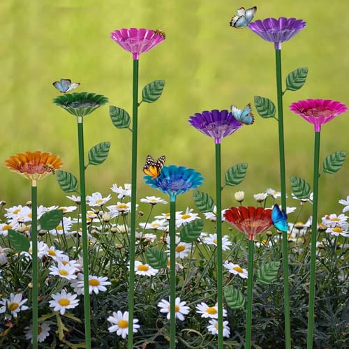 8 Pack Bee Watering Station, Bee Bath for Garden Metal Bee Water Feeder with Flower Design, Colorful Butterfly Bee Bath Bowl for Outdoor Garden Yard Decor - color: 8 Pack(Red,Green,Blue,Yellow, Purple, Deep Red, Pink, Light Purple)