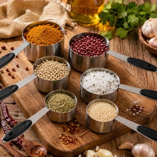 16 Pieces Measuring Cups and Magnetic Measuring Spoons Set Stainless Steel,8 Measure Cups with Silicone Handle and 7 Double Sided Magnetic Measure Spoons & 1 Leveler