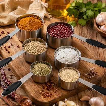 16 Pieces Measuring Cups and Magnetic Measuring Spoons Set Stainless Steel,8 Measure Cups with Silicone Handle and 7 Double Sided Magnetic Measure Spoons & 1 Leveler