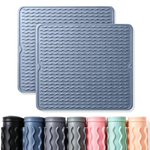 2 Pack Caketime Silicone Dish Drying Mat for Kitchen Counter Multiple Usage for Cooking Grilling Under Sink Office Coffee Accessories Appliances Pioneer Woman Stuff Extra Large 18"x16" Blue - color: Blue, size: 18"*16"