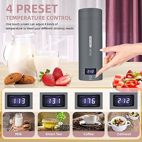 Travel Electric Kettle Portable Small Mini Tea Coffee Kettle Water Boiler, Water Heater with 4 Temperature Control,304 Stainless Steel with Auto Shut-Off & Boil Dry Protection, BPA-Free (Grey) - color: Grey