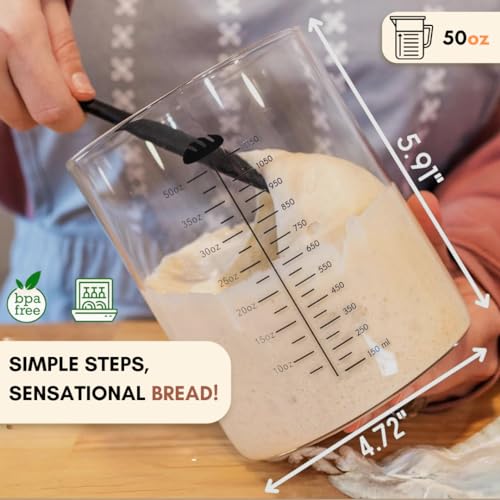 Yayacol 50oz Sourdough Starter Jar Glass with Recipes, Sourdough Starter Kit, Large Capacity Wide Mouth Glass Jar with lid, Sourdough Bread Baking Supplies