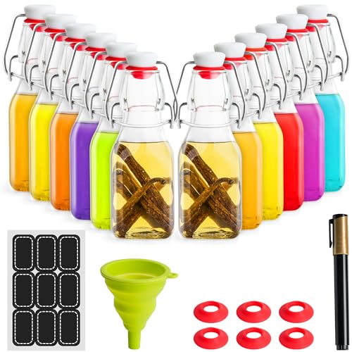 WILLDAN 4oz-6 Pack Swing Top Glass Bottles - Flip Top Brewing Bottles For Kombucha, Kefir, Vanilla Extract, Mead, Vinegar, Beer- Airtight Stopper Lids - Comes With Extra Gaskets, Funnel and Labels - size: 4oz-6 Pack